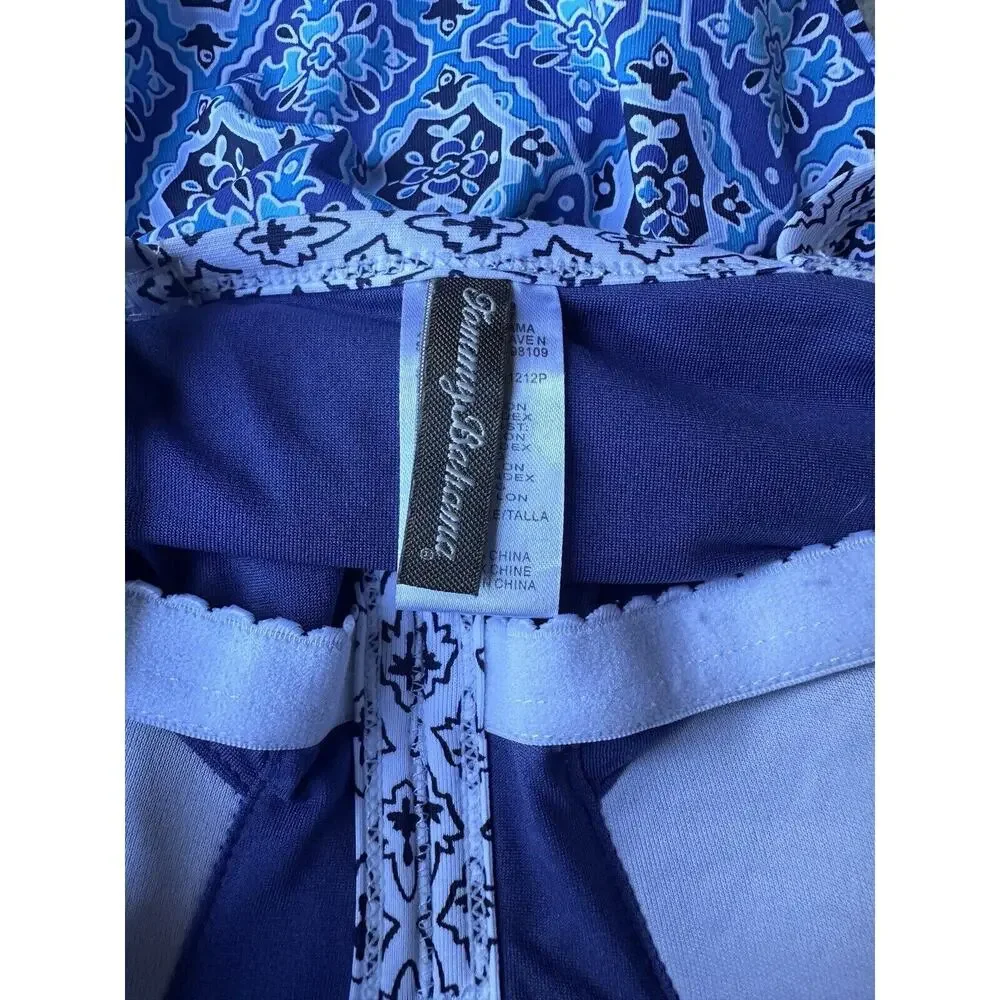 Tommy Bahama Womens Blue Tika Tiles Cutout Halter One-Piece Swimsuit Size 8